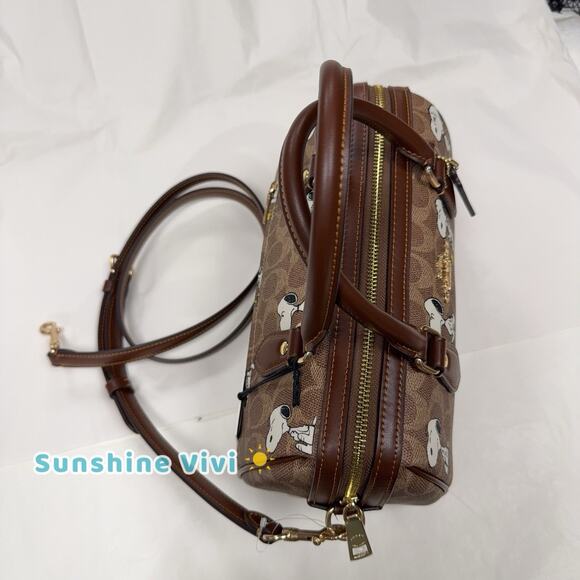 NWT Coach X Peanuts Rowan Satchel Bag Signature Canvas With Snoopy Print CBM33 - Picture 2 of 8